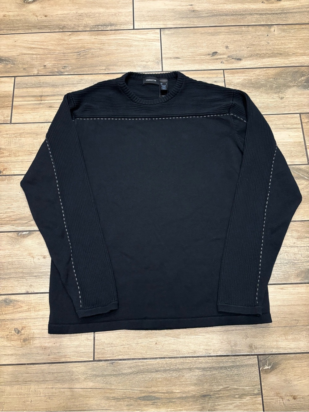 Claiborne Vintage Ribbed Stitch Knit Crewneck Sweater Black Large